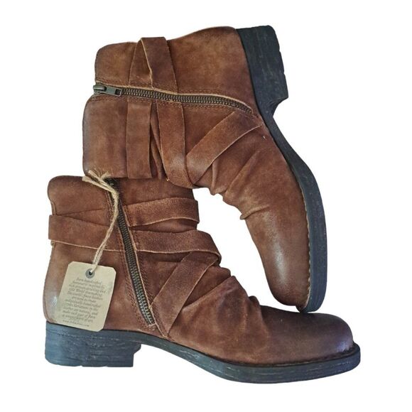 Born Eton Women's Distress Tobacco Leather Ankle Boots Sz 10M - Picture 2 of 7